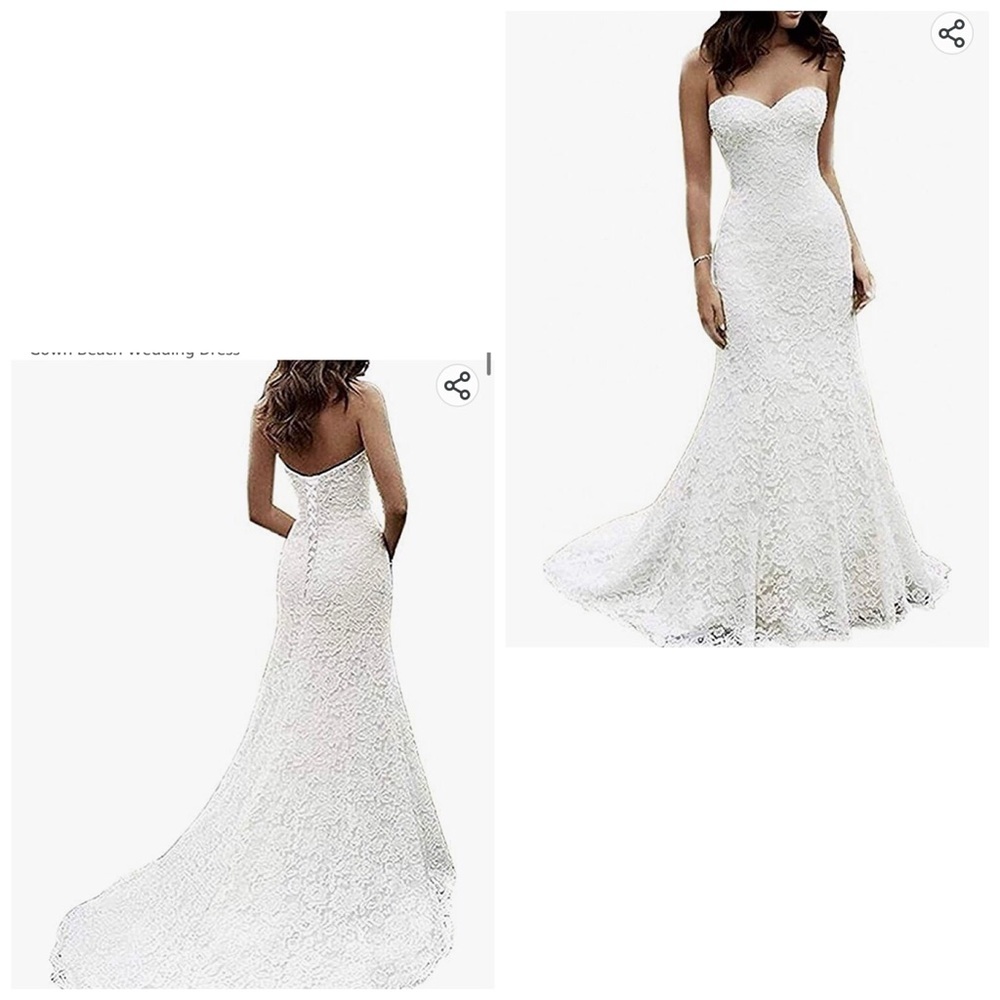 NWOT Classic Mermaid Wedding Dress White Lace Size 2